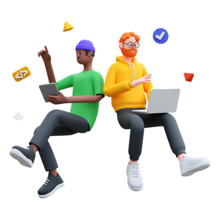 Leute, die am Laptop arbeiten  3D Icon