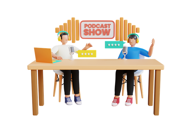 Leute, die eine Live-Podcast-Show machen  3D Icon