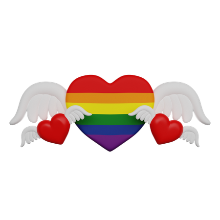 Lgbt Hearts With Wings  3D Icon