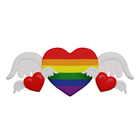LGBTQ Heart With Wings Pride Month 3 D Render Icon 3D Icon