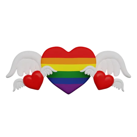 Lgbt Hearts With Wings  3D Icon