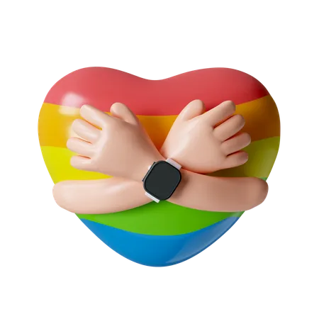 3 D Darstellung Eines Herzens In Regenbogenfarben Und Mit Gekreuzten Handen Das LGBTQ Stolz Unterstutzung Und Solidaritat Symbolisiert Ideal Fur Pride Month Feiern Vielfalt Und Inklusivitatsvisualisierungen 3D Icon