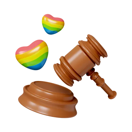 3 D Render Illustration Of Rainbow Hearts And A Gavel Symbolizing LGBTQ Marriage Equality And Justice Ideal For Visuals On Legal Equality Marriage Rights And Inclusivity 3D Icon