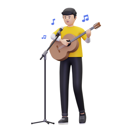 L'homme chante une chanson en jouant de la guitare  3D Icon