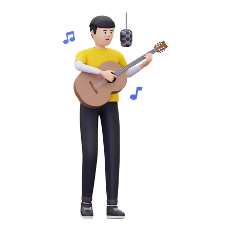 L'homme chante une chanson en jouant de la guitare  3D Icon