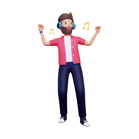 L'homme écoute de la musique en dansant  3D Illustration