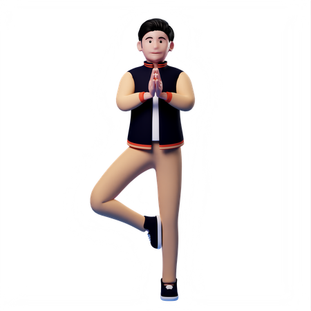 L'homme équilibre le corps et joint les mains  3D Icon