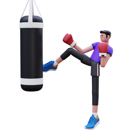 L'homme fait du kick boxing  3D Illustration