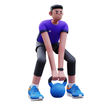 L'homme fait de l'exercice Kettlebell  3D Illustration