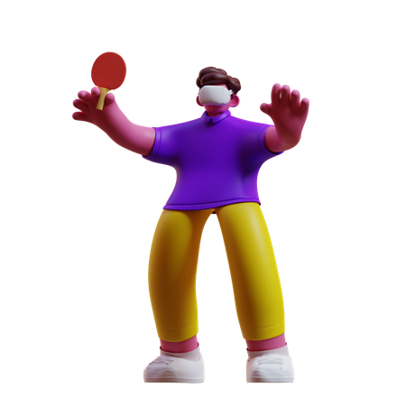 L'homme joue au tennis de table dans le métaverse  3D Illustration