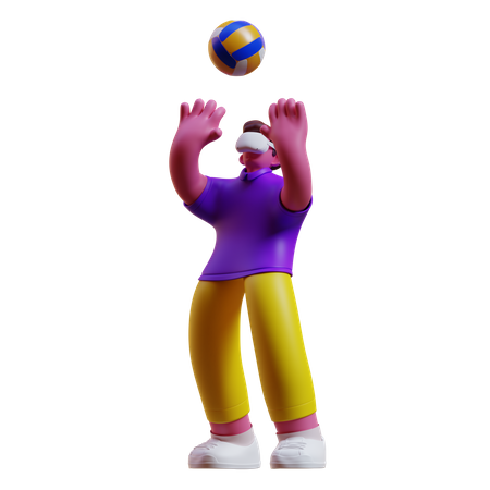L'homme joue au volley-ball dans le métaverse  3D Illustration