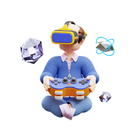 L'homme joue avec la technologie Metaverse  3D Illustration