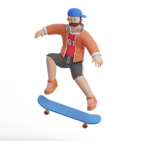 L'homme patine avec sa planche à roulettes  3D Illustration