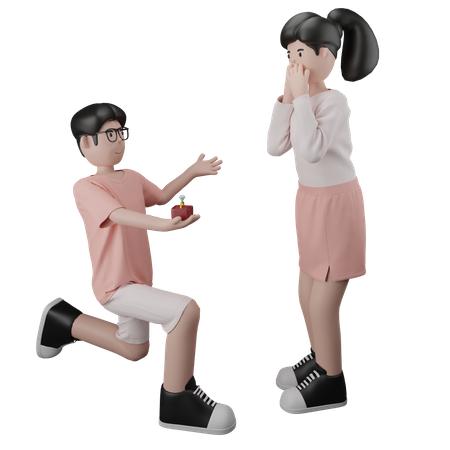 L'homme propose à sa petite amie  3D Illustration