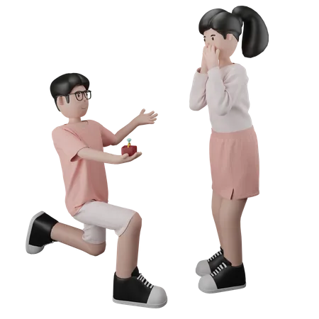 L'homme propose à sa petite amie  3D Illustration
