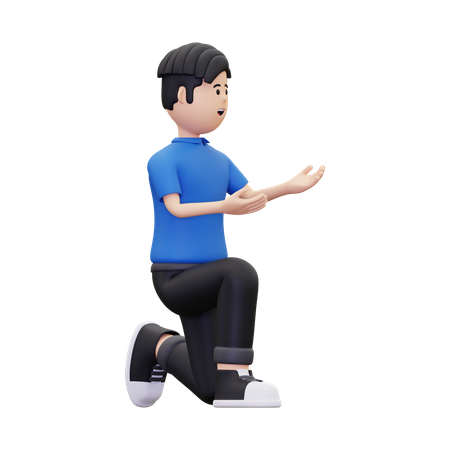 L'homme s'assoit sur le genou tout en montrant quelque chose de bien  3D Icon
