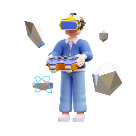 L'homme utilise la technologie VR  3D Illustration