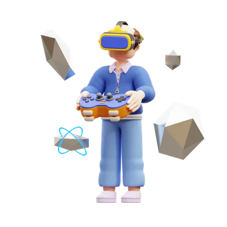 L'homme utilise la technologie VR  3D Illustration