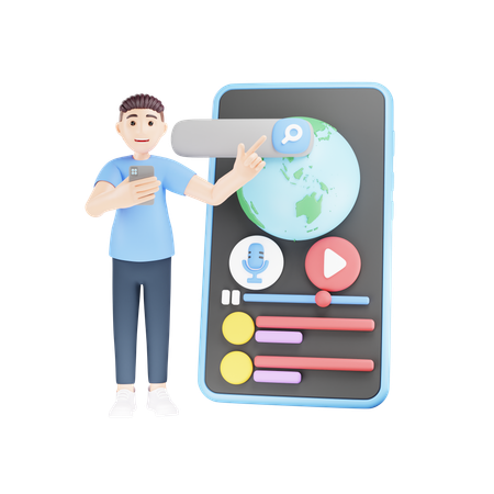 L'homme utilise un traducteur de langue global  3D Icon