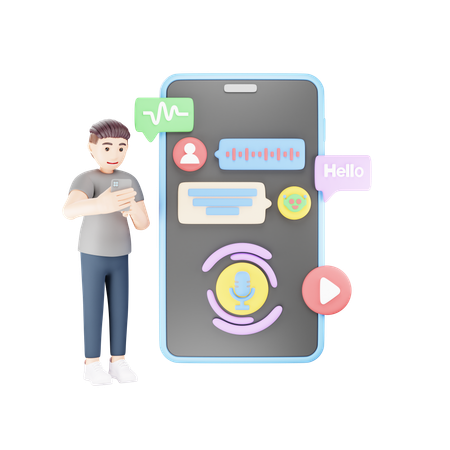 L'homme utilise une application de traduction audio  3D Icon