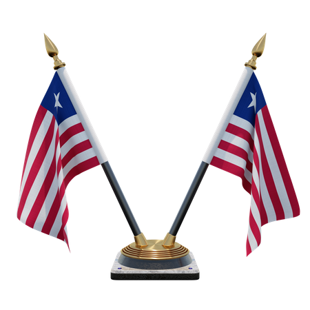 Liberia Double Desk Flag Stand  3D Illustration