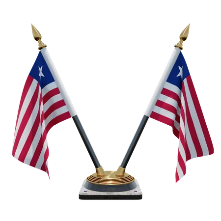 Liberia Double (V) Desk Flag Stand  3D Icon
