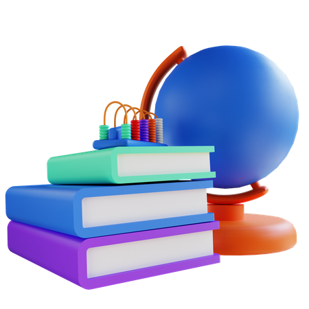Libro globo y ábaco para la educación.  3D Illustration