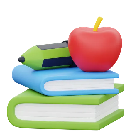 Libro y manzana  3D Icon