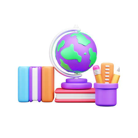 Libros con globo  3D Icon