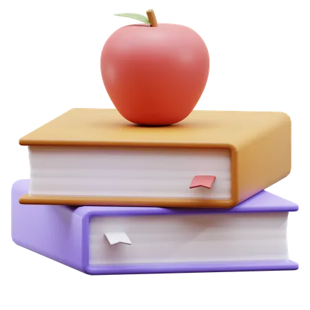 Libros con manzana  3D Icon