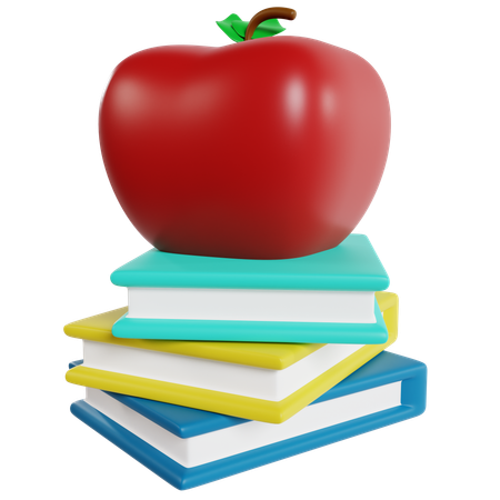 Libros y manzana  3D Icon