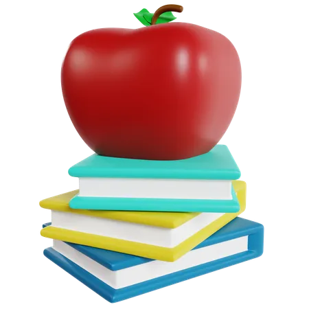 Libros y manzana  3D Icon