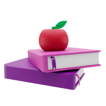 Libros y manzana  3D Illustration