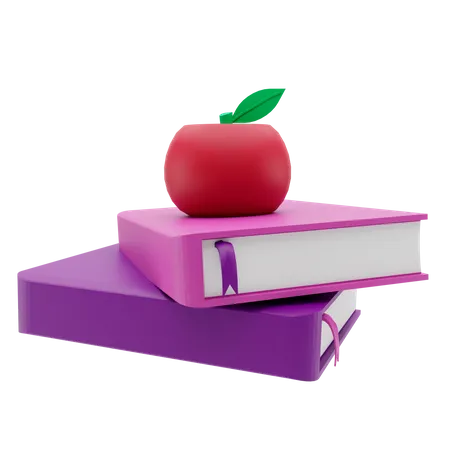 Libros y manzana  3D Illustration