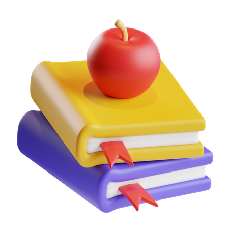 Libros y manzana  3D Icon