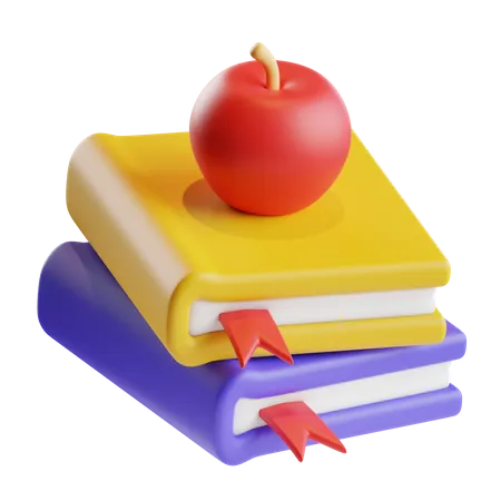 Libros y manzana  3D Icon