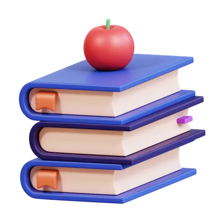 Libros y manzana  3D Icon