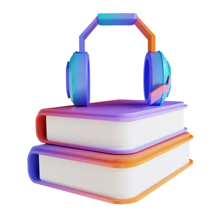 Libros y auriculares  3D Illustration