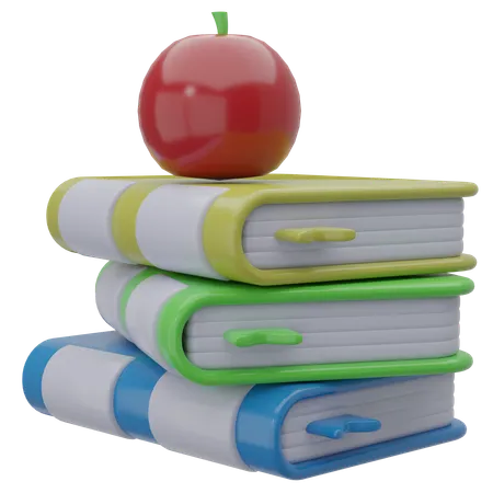 Libros y manzana  3D Icon