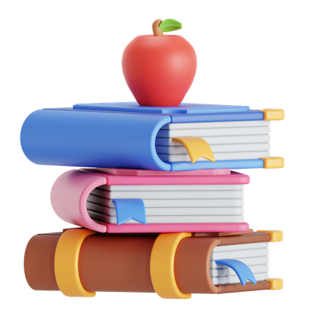 Libros y manzana  3D Icon