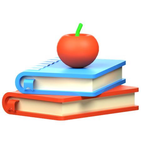 Libros y manzana  3D Icon