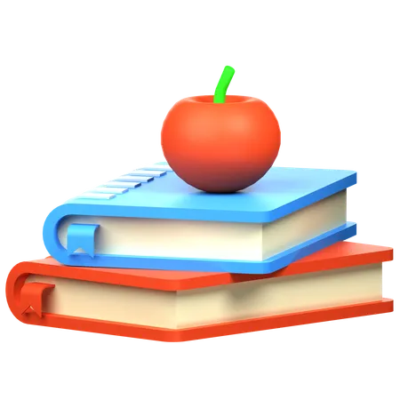 Libros y manzana  3D Icon