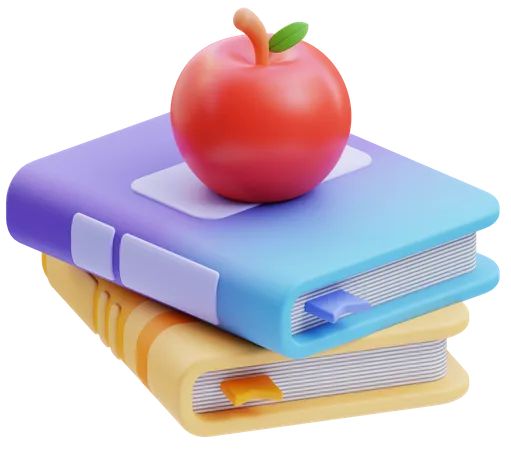 Libros y fruta de manzana.  3D Icon