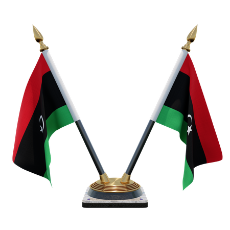 Libya Double Desk Flag Stand  3D Flag