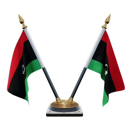 Libya Double Desk Flag Stand 3D Illustration
