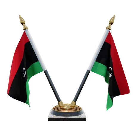 Libya Double Desk Flag Stand 3D Illustration