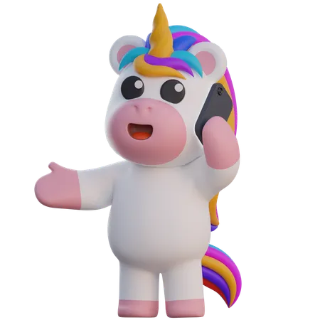 La licorne appelle avec son smartphone  3D Illustration