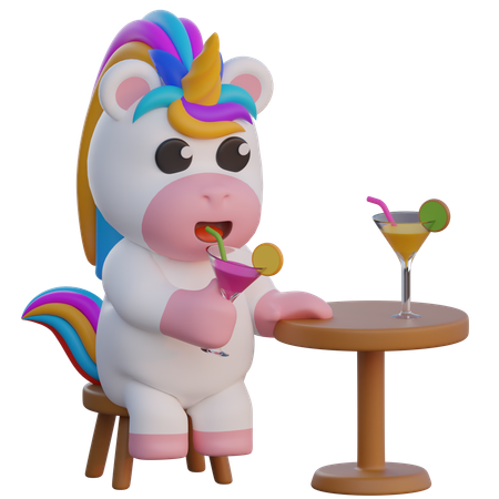 Licorne buvant au bar  3D Illustration