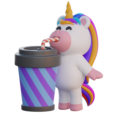 Licorne buvant une énorme boisson gazeuse  3D Illustration