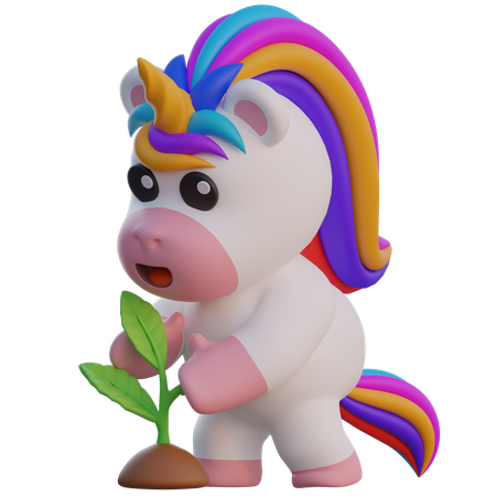 La licorne fait pousser des plantes  3D Illustration